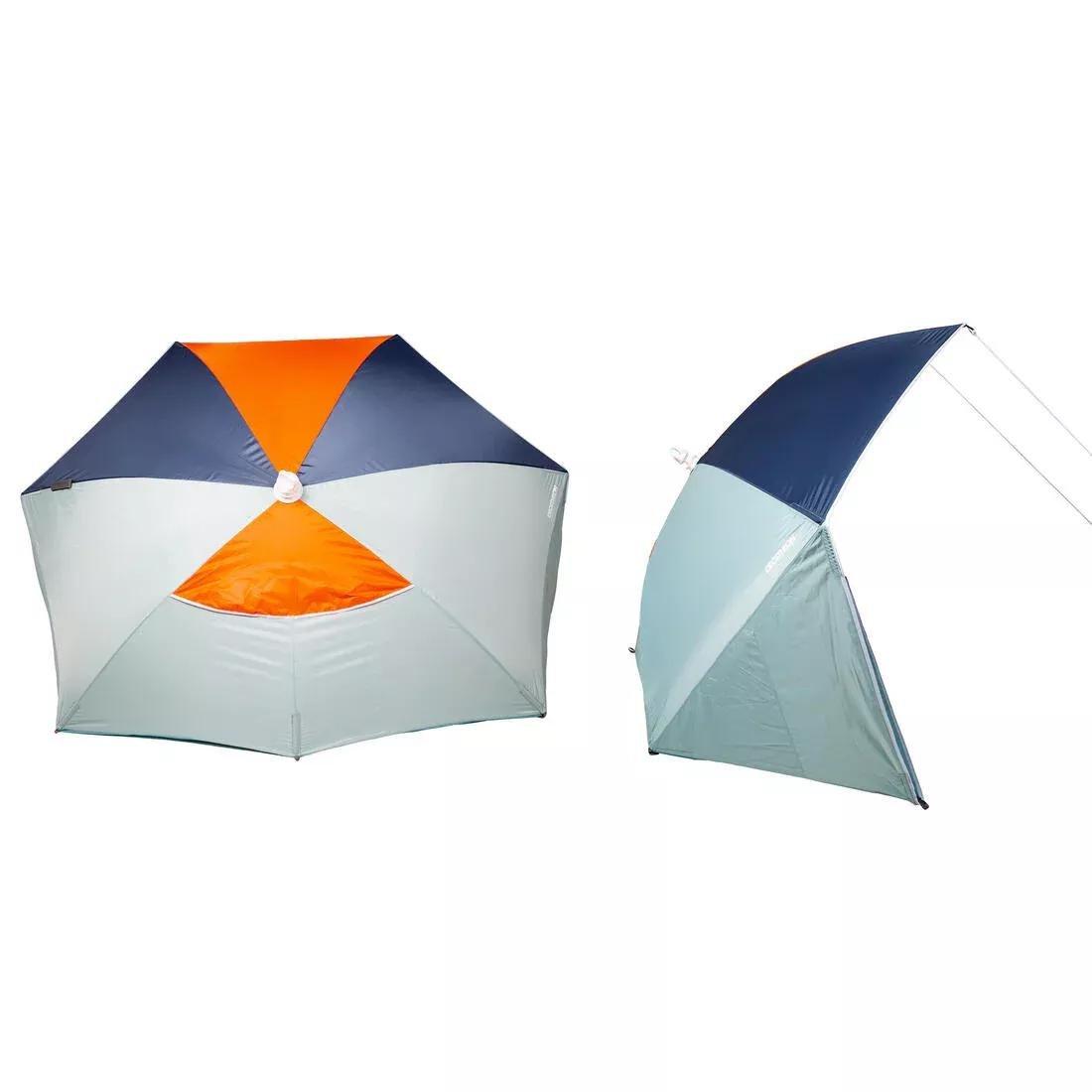 DECATHLON - 3-person Sun Shelter Beach Parasol UPF50 Iwiko 180, Blue Grey