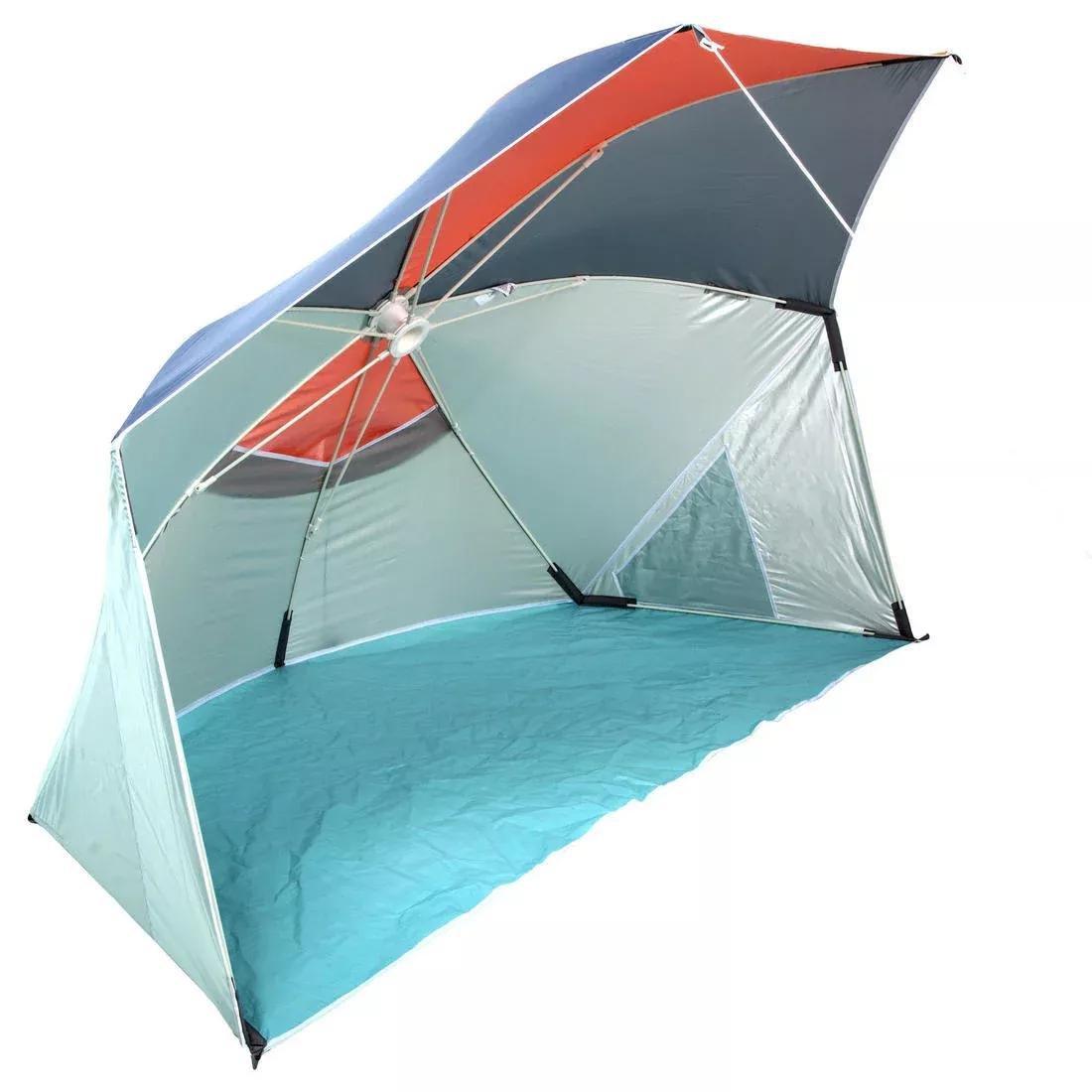 DECATHLON - 3-person Sun Shelter Beach Parasol UPF50 Iwiko 180, Blue Grey