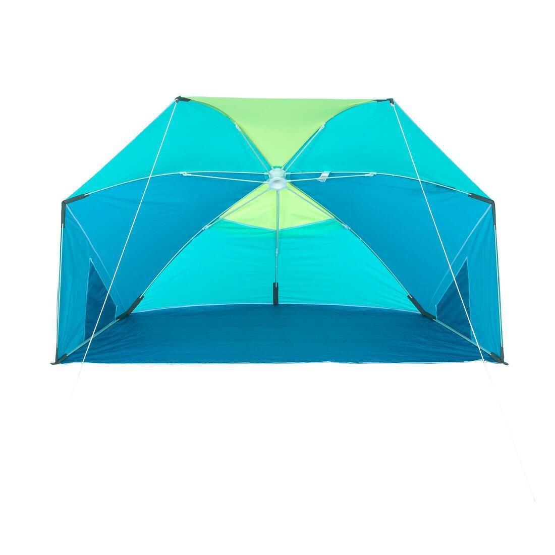 DECATHLON - 3-person Sun Shelter Beach Parasol UPF50 Iwiko 180, Blue Grey