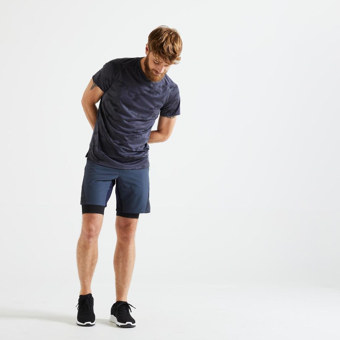 Men's Fitness Zip Pocket Breathable 2-in-1 Shorts, slate grey, No Color, large image number 1