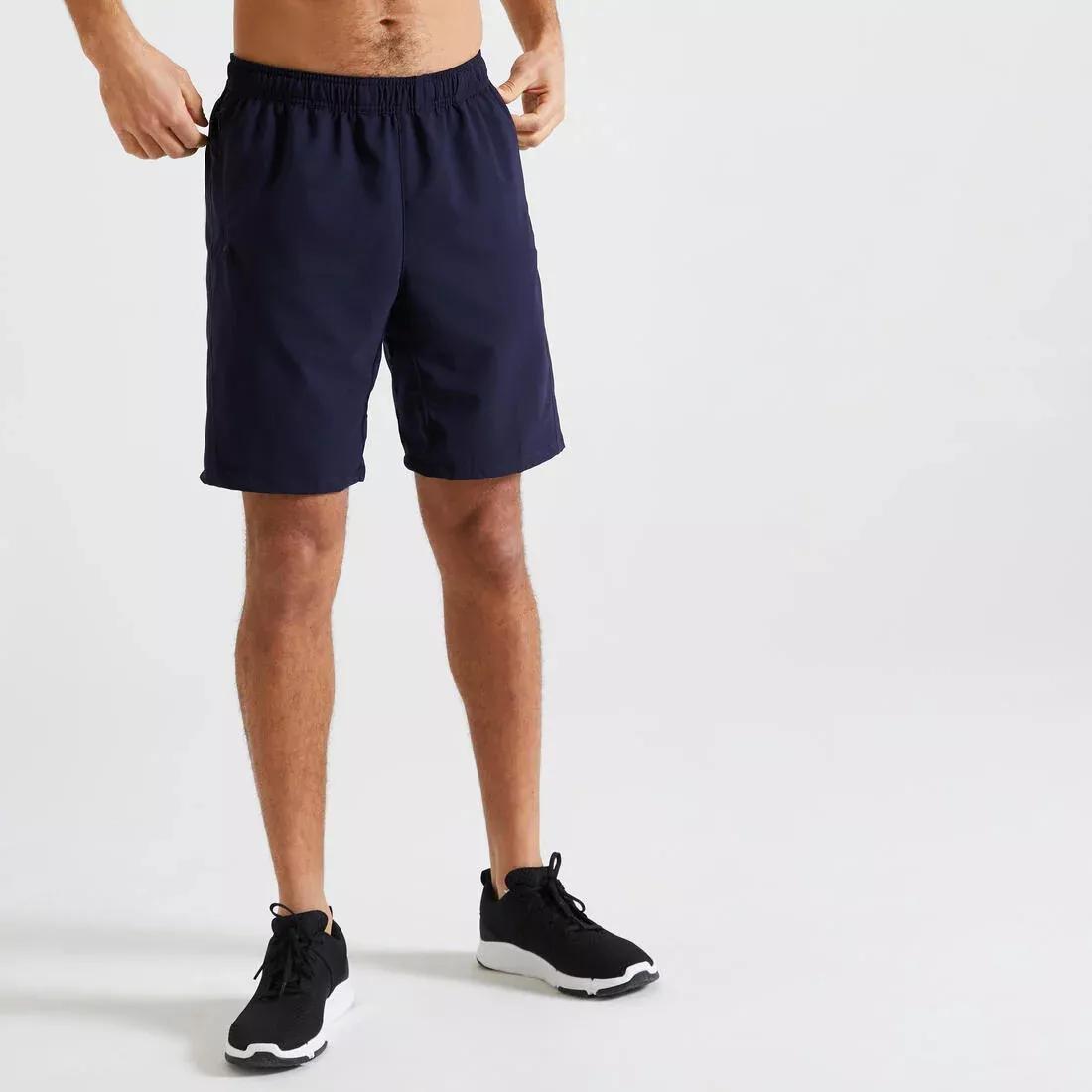 DOMYOS - Fitness Training Shorts with Zippe Pockets - Printed, Asphalt Blue