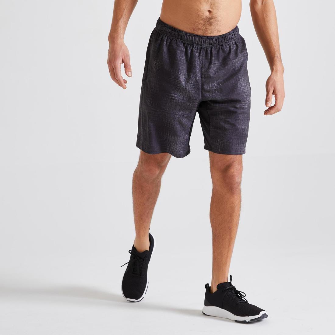 Fitness Training Shorts with Zippe Pockets - Printed, Asphalt Blue, , large image number 1