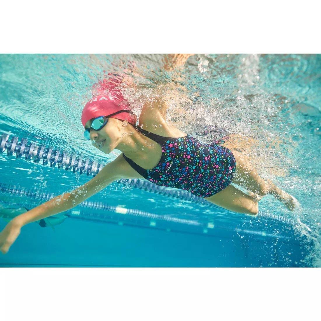 Kids Girls Swimming One-Piece Swimsuit, Black, No Color, large image number 1