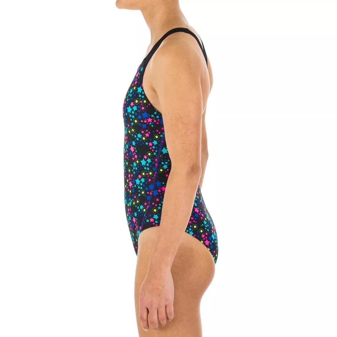 Kids Girls Swimming One-Piece Swimsuit, Black, No Color, large image number 2