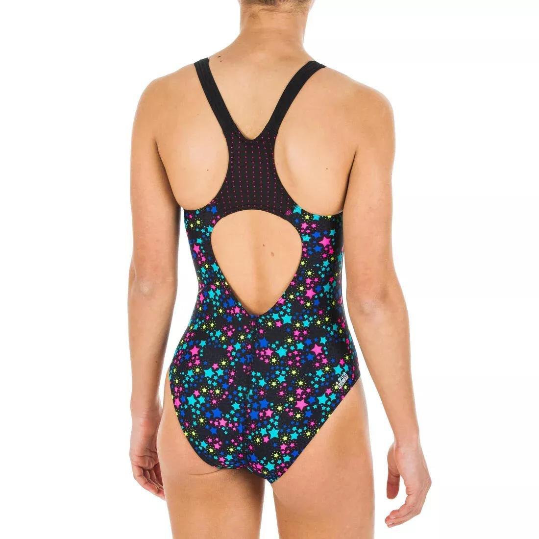 Kids Girls Swimming One-Piece Swimsuit, Black, No Color, large image number 3