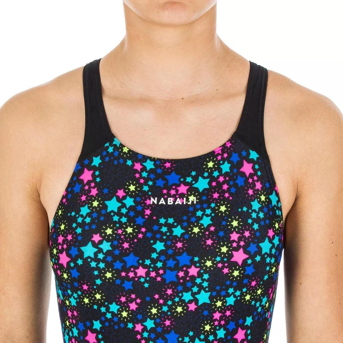 Kids Girls Swimming One-Piece Swimsuit, Black, , large image number 4