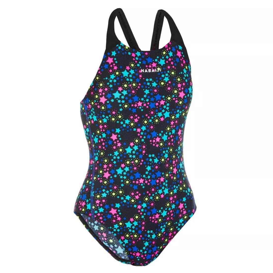 Kids Girls Swimming One-Piece Swimsuit, Black, No Color, large image number 5