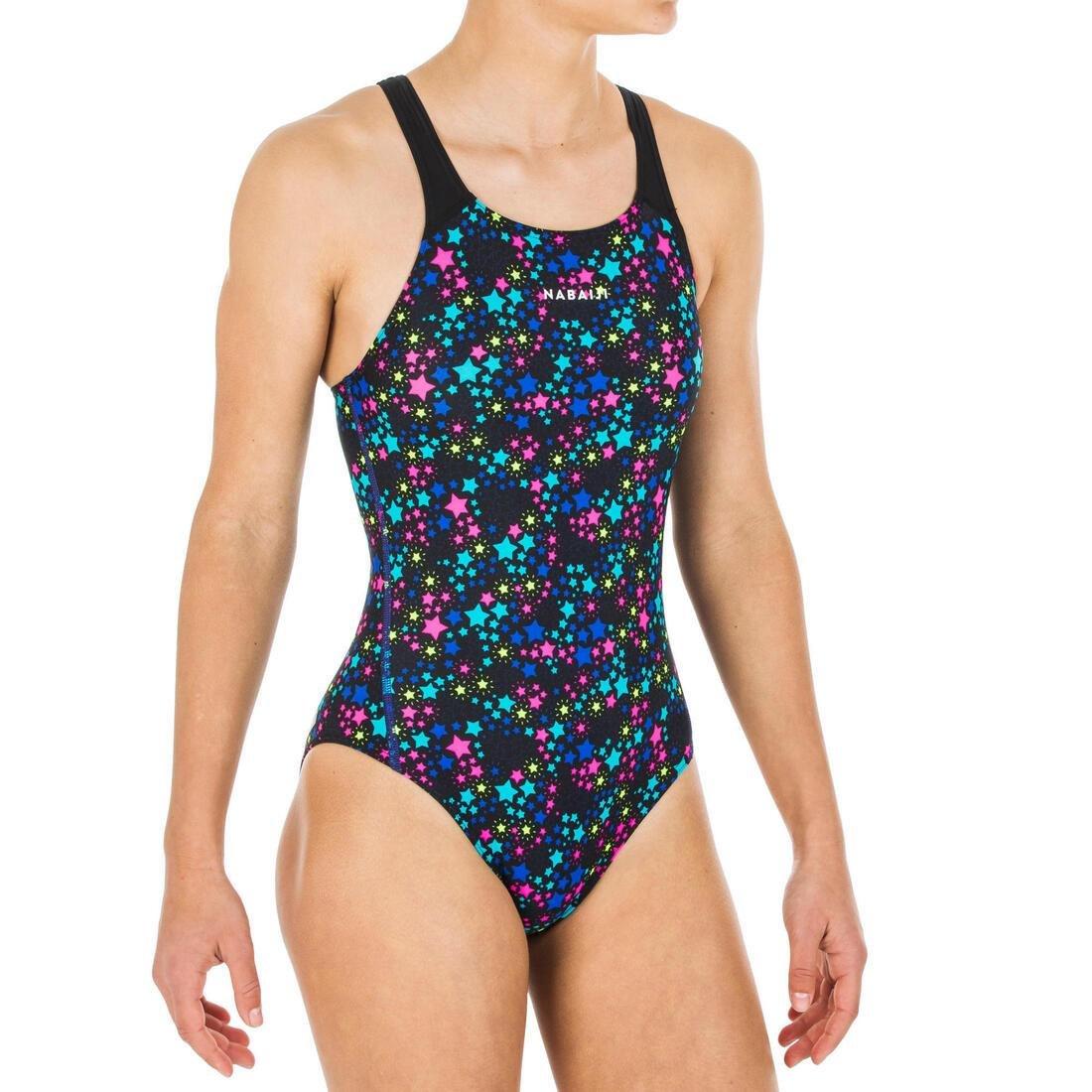 Kids Girls Swimming One-Piece Swimsuit, Black, No Color, large image number 8