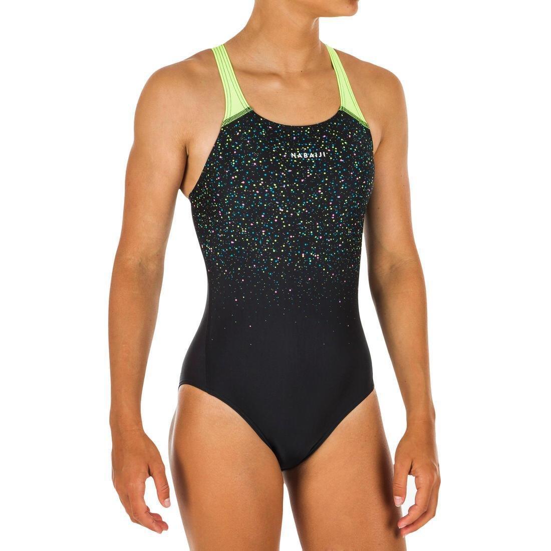 Kids Girls Swimming One-Piece Swimsuit, Black, No Color, large image number 9