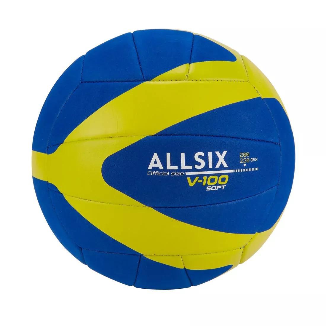 DEFAULT 200-220 g Volleyball for 6- to 9-Year-Olds V100 Soft - Blue/Yellow, No Color, large image number 0