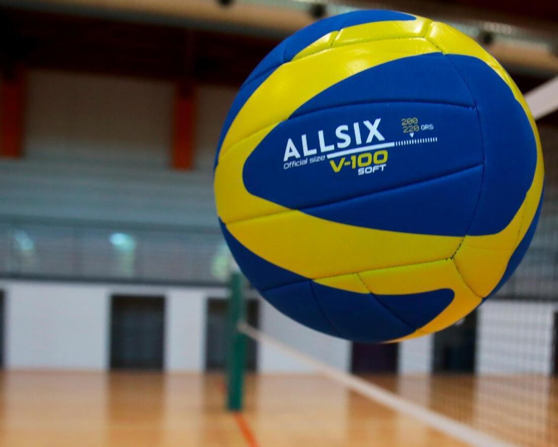 DEFAULT 200-220 g Volleyball for 6- to 9-Year-Olds V100 Soft - Blue/Yellow, No Color, large image number 2