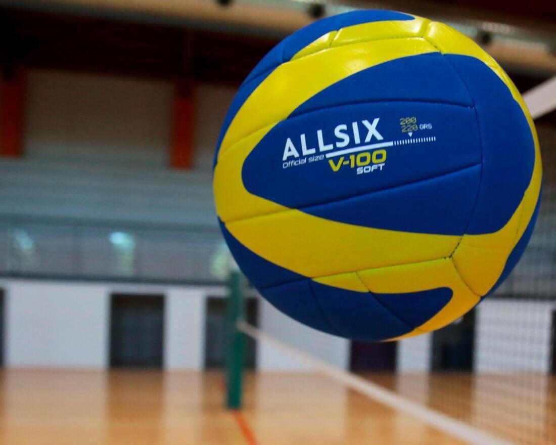 ALLSIX - 200-220 g Volleyball for 6- to 9-Year-Olds V100 Soft - Blue/Yellow