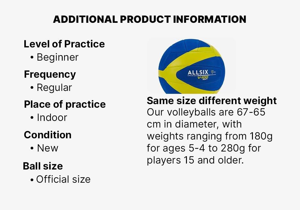 DEFAULT 200-220 g Volleyball for 6- to 9-Year-Olds V100 Soft - Blue/Yellow, No Color, large image number 4