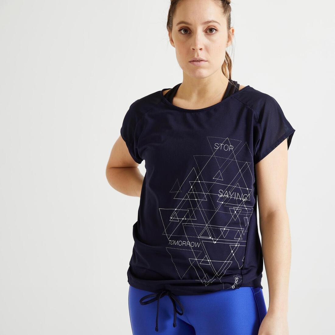 Women's Cardio Fitness T-Shirt Printed, Dark Blue, , large image number 11