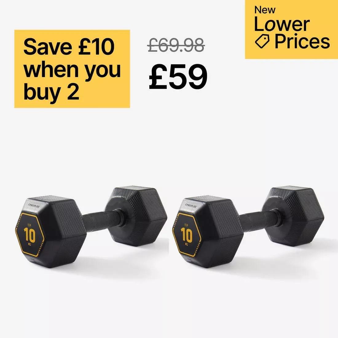 10 Kg Cross Training And Weight Training Hexagonal Dumbbell, Black, No Color, large image number 1