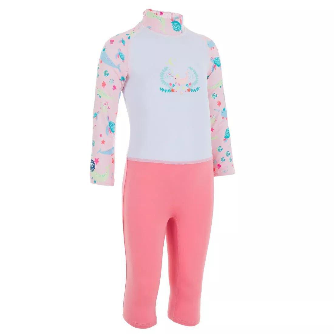Girls /Kids Long-Sleeve Uv-Protection Swimming Suit Print, Bubblegum, , large image number 0