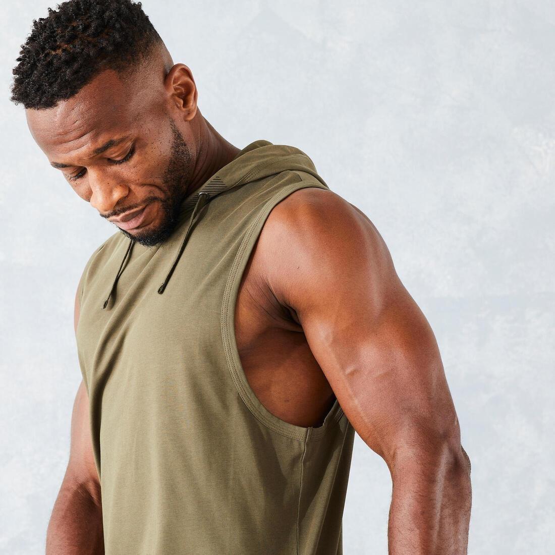 Weight Training Sleeveless Hooded T-Shirt, Deep Khaki, , large image number 5