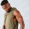 DOMYOS - Weight Training Sleeveless Hooded T-Shirt, Deep Khaki