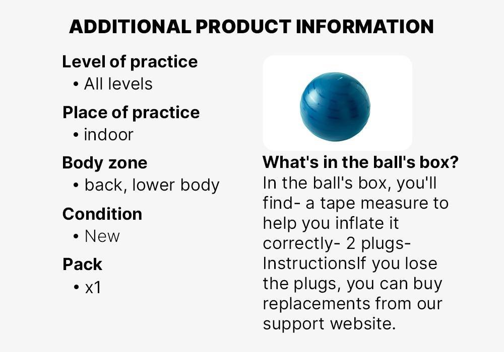 Durable Fitness Gym Ball Deep Petrol Blue, No Color, large image number 16