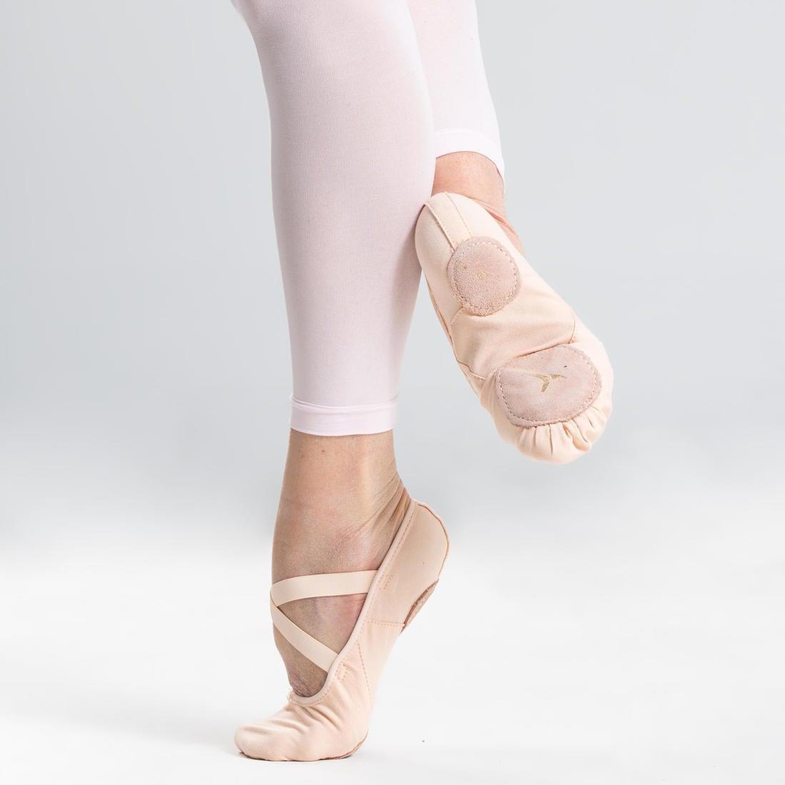 Stretch Canvas Split-Sole Demi-Pointe Ballet Shoes Size 9.5C To 6.5, Bisque, No Color, medium