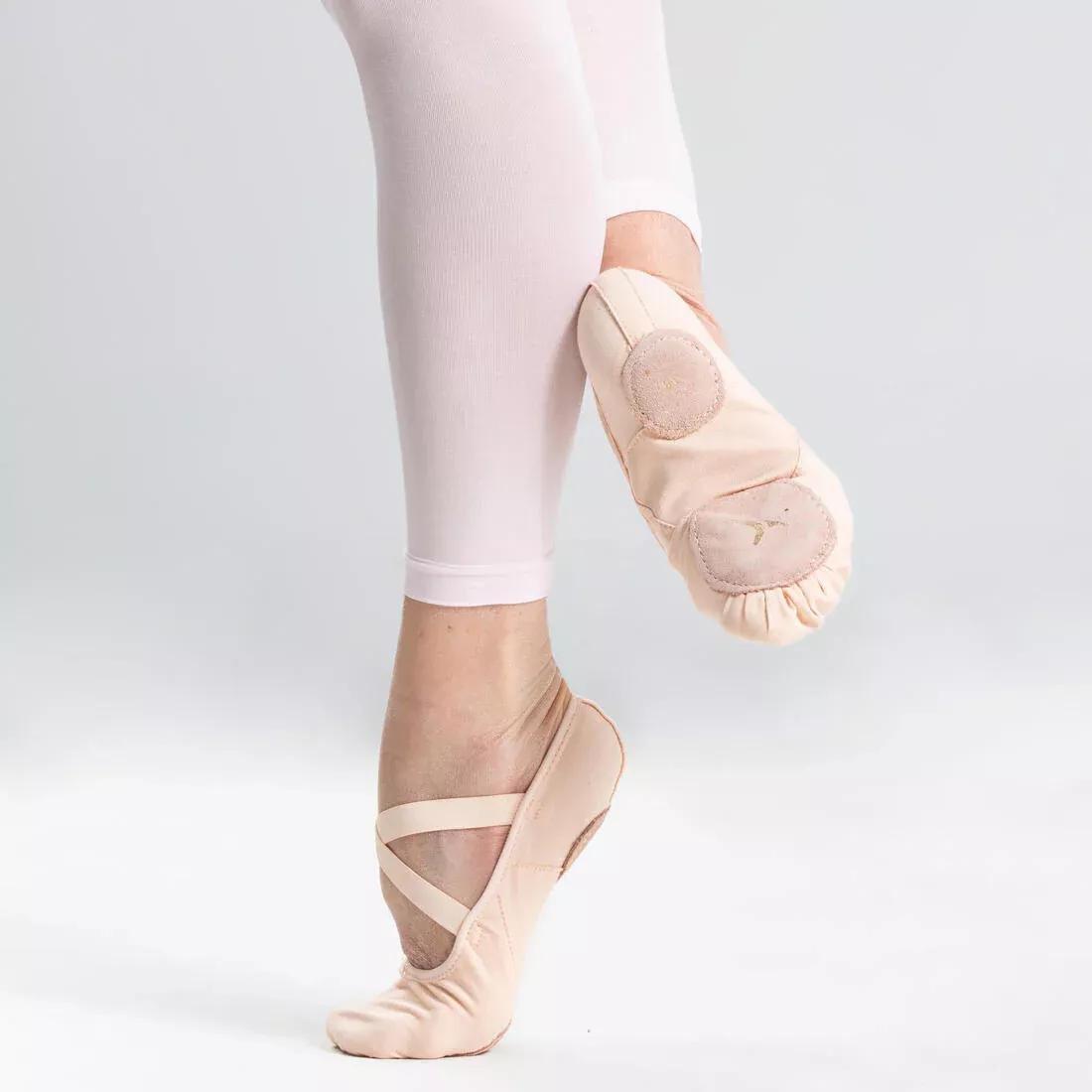 Stretch Canvas Split-Sole Demi-Pointe Ballet Shoes, Bisque, , large image number 1