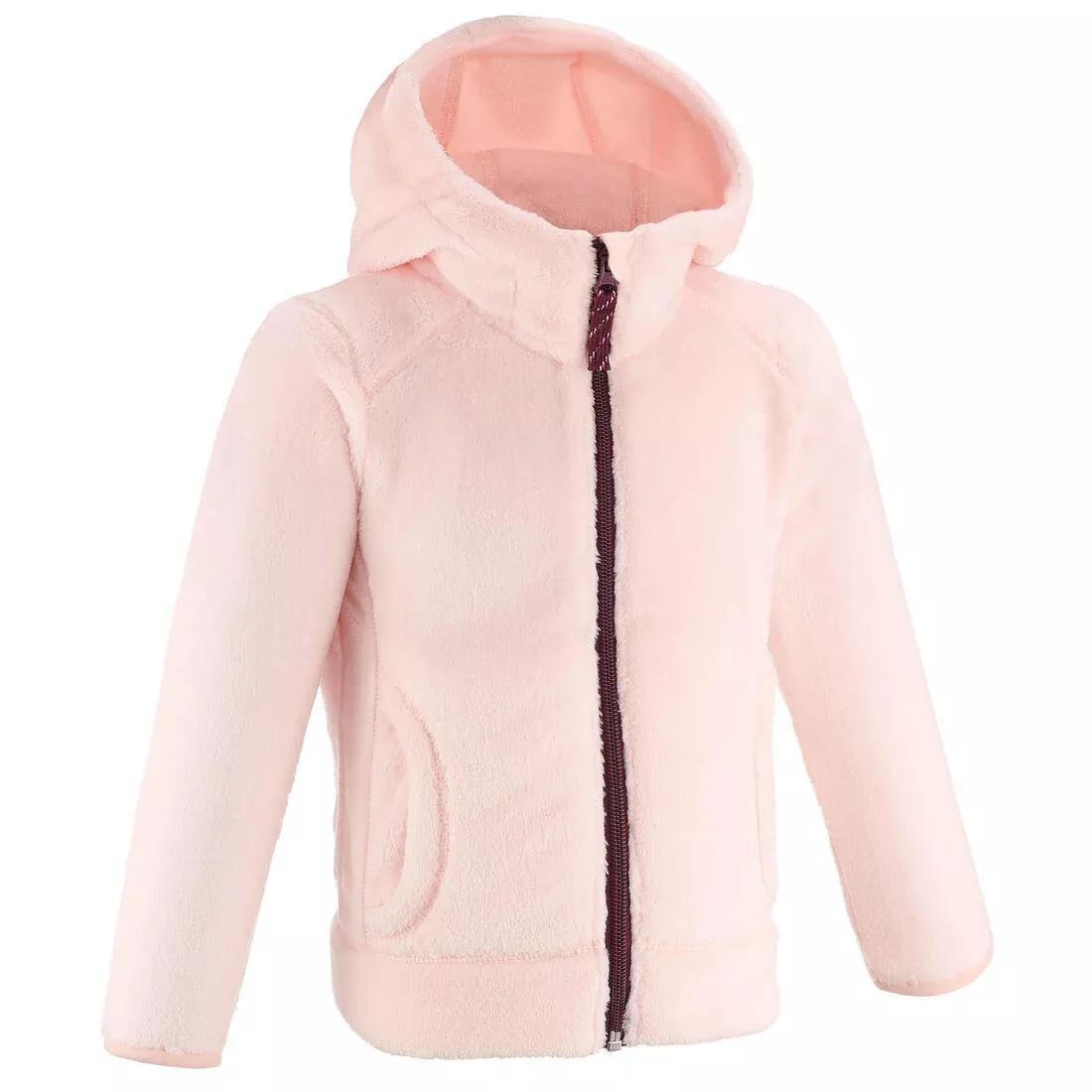 FLUO PALE PINK Kids' warm hiking fleece jacket NH500 - 2-6 years Zip, No Color, medium