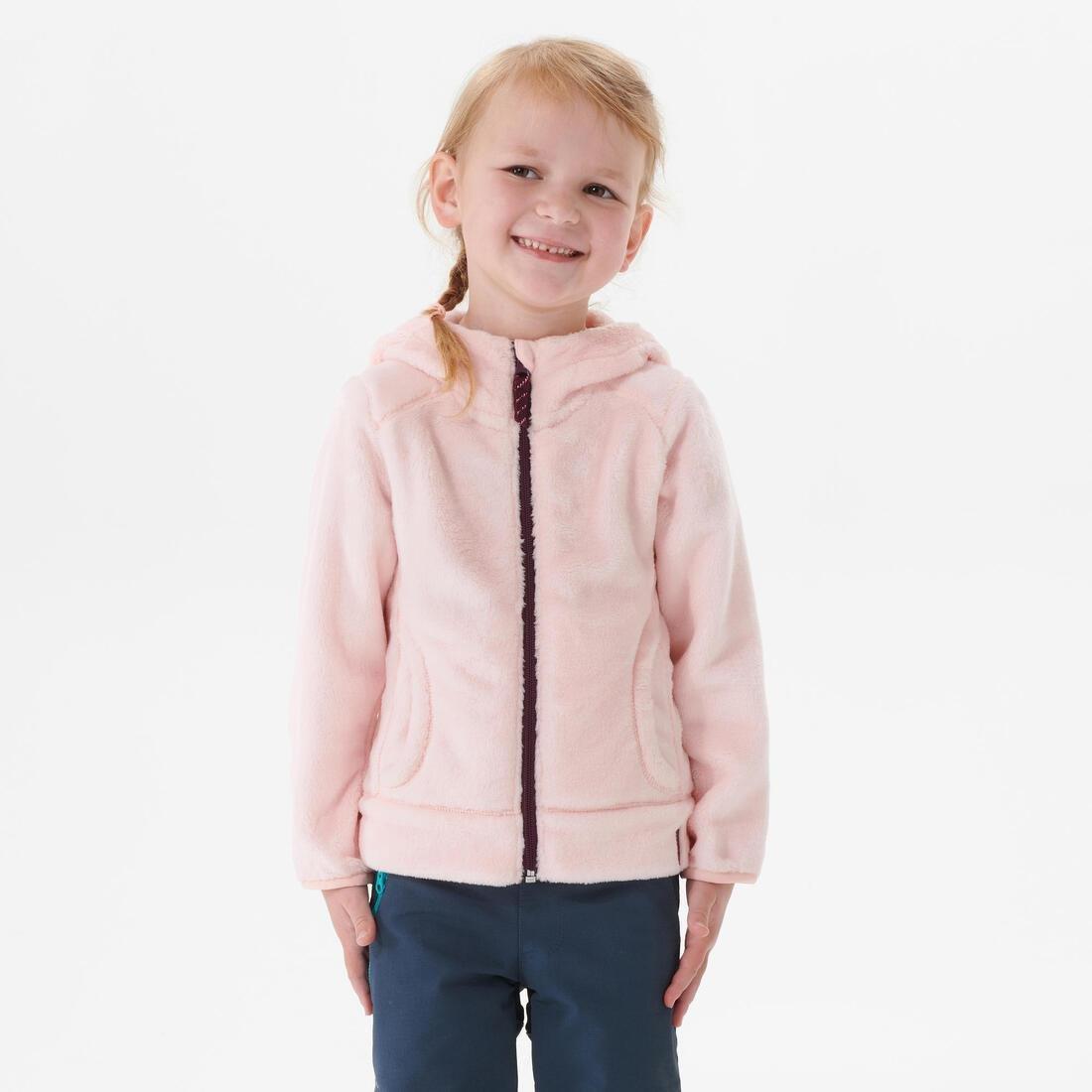 FLUO PALE PINK Kids' warm hiking fleece jacket NH500 - 2-6 years Zip, No Color, medium