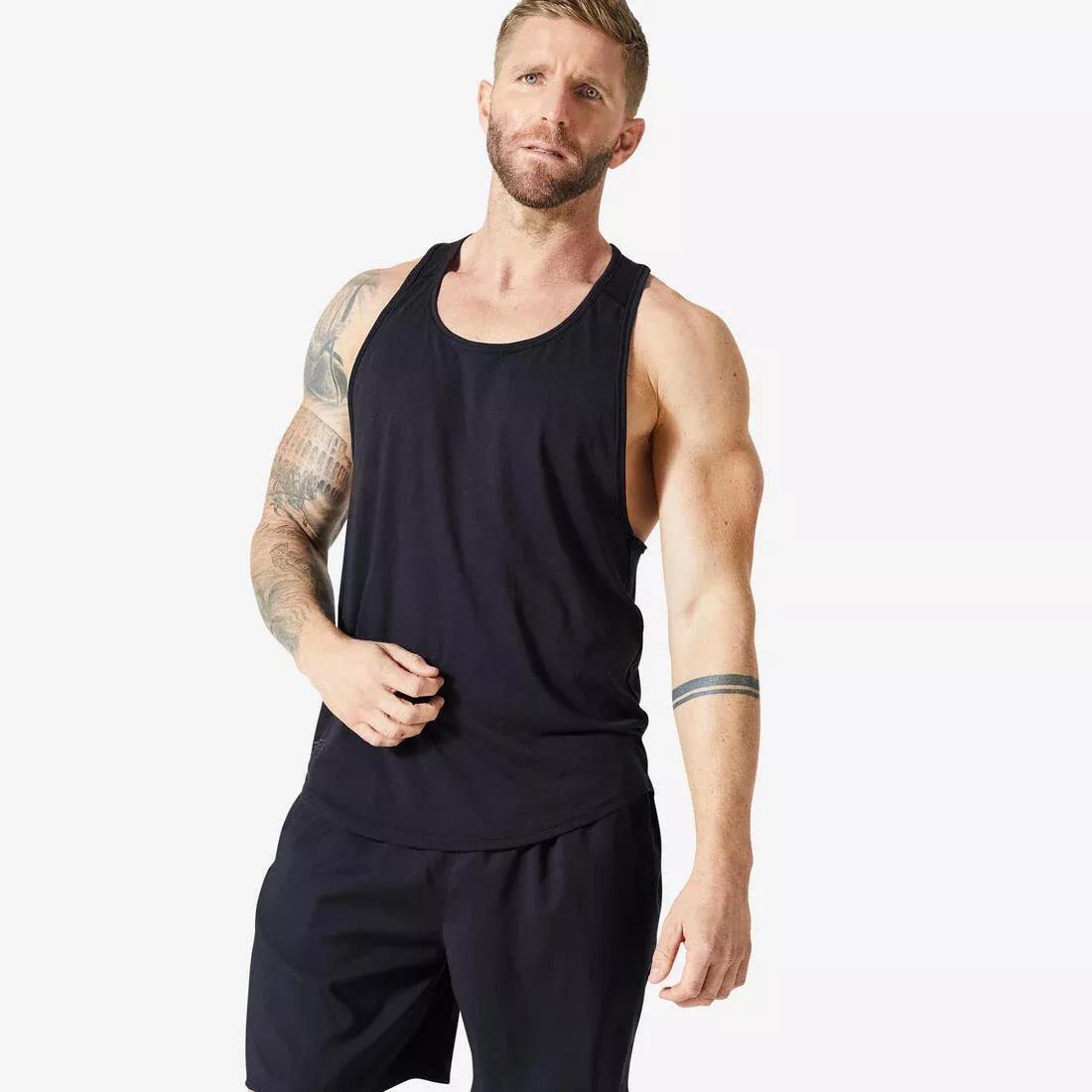 Men Breathable Performance Weight Training Stringer Tank Top, Black, No Color, large image number 0