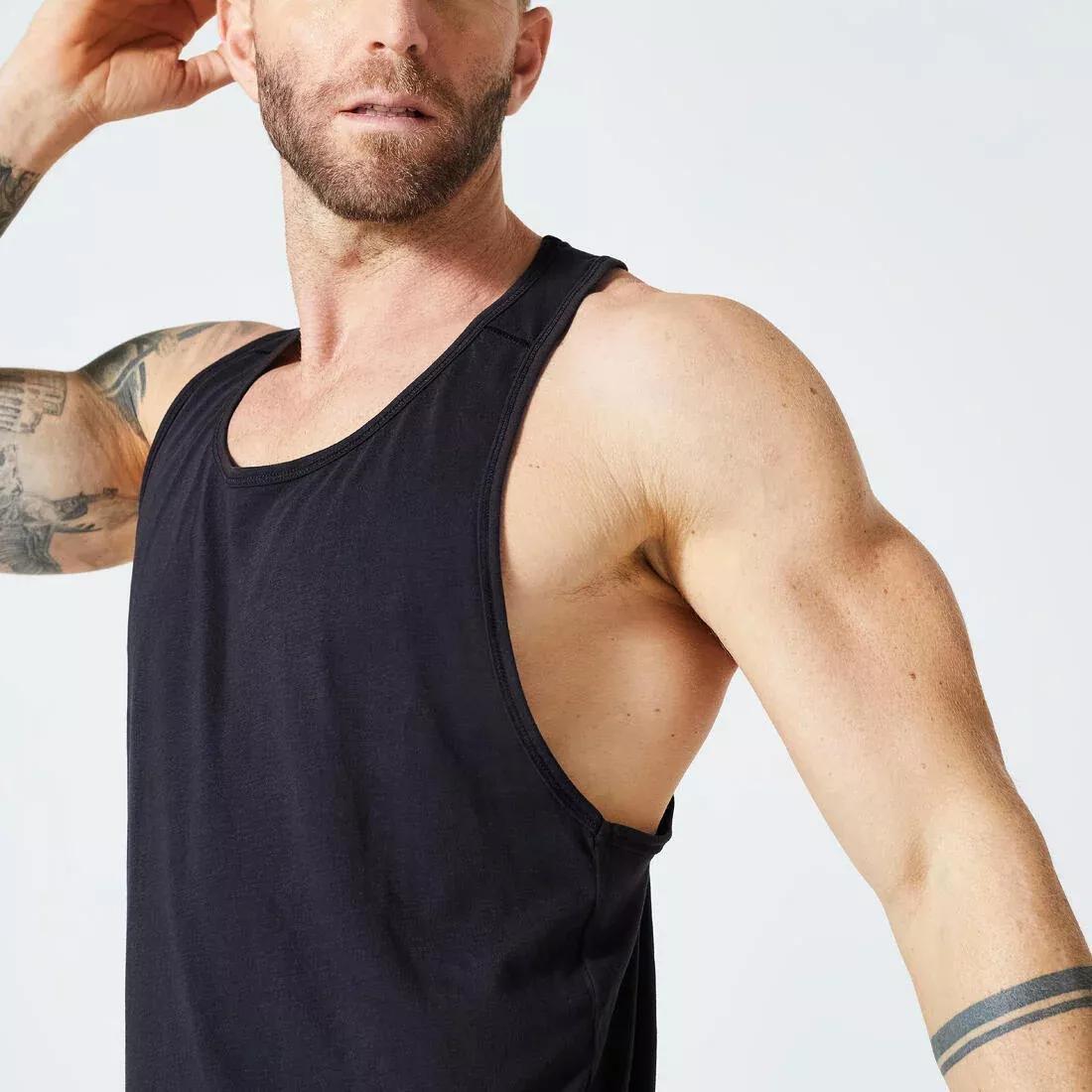 Men Breathable Performance Weight Training Stringer Tank Top, Black, , large image number 11