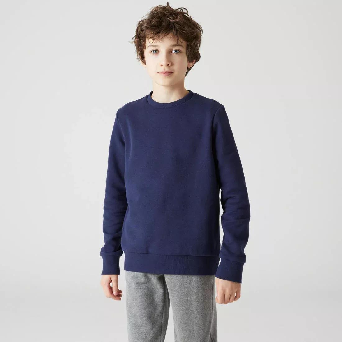 NAVY BLUE Kids' Unisex Warm Crew-Neck Sweatshirt - Dark Blue, No Color, large image number 0