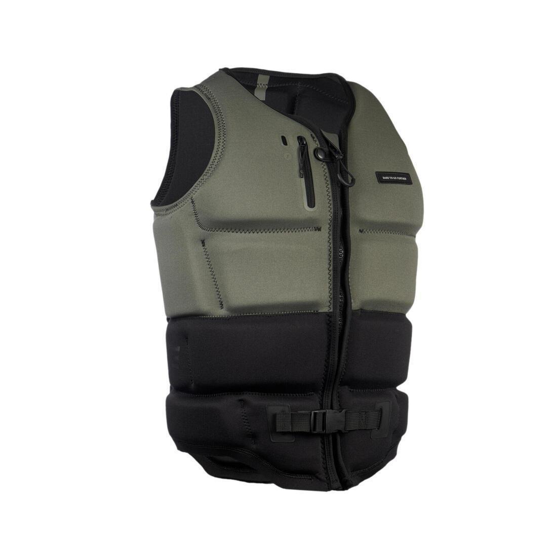 KHAKI MEN'S WAKEBOARDING BUOYANCY AID IMPACT VEST 500 (50 NEWTONS), No Color, large image number 0