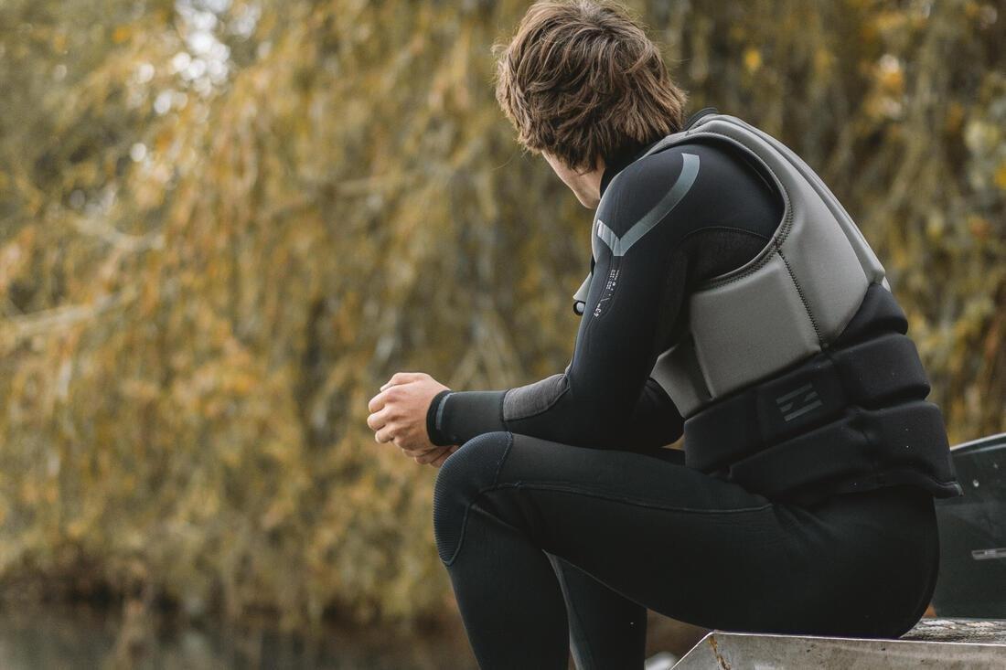 KHAKI MEN'S WAKEBOARDING BUOYANCY AID IMPACT VEST 500 (50 NEWTONS), No Color, large image number 10