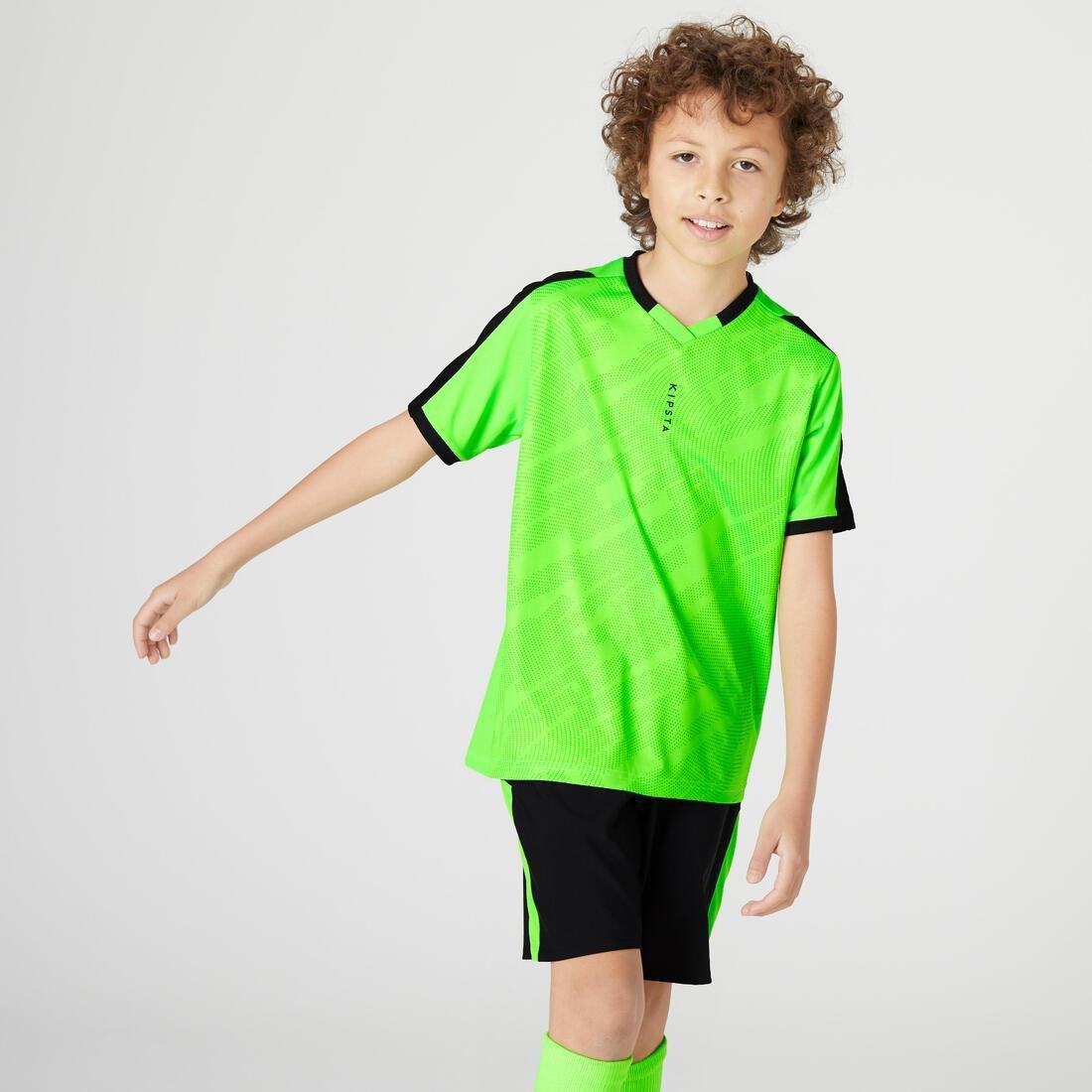 Kids' Short-Sleeved Football Shirt F520, Fluo Lime, No Color, large image number 1