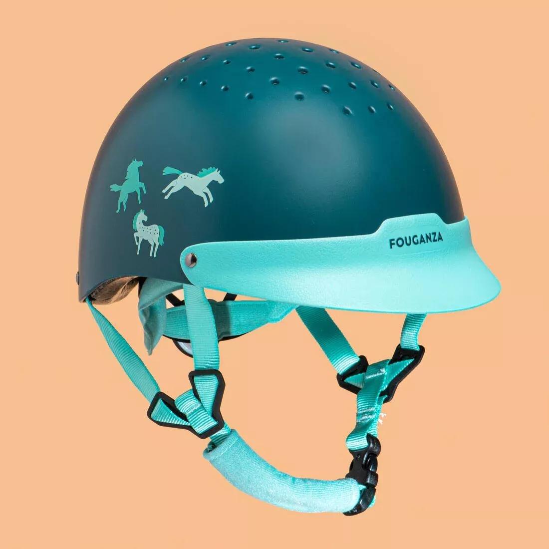 FOUGANZA - Kids' Horse Riding Helmet 100, Dark petrol blue