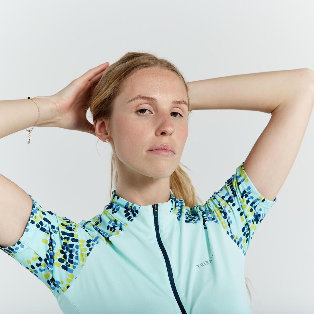 Women's Cycling Short-Sleeved Jersey 500 - Sunplant Burgundy, pale mint green, , large image number 2