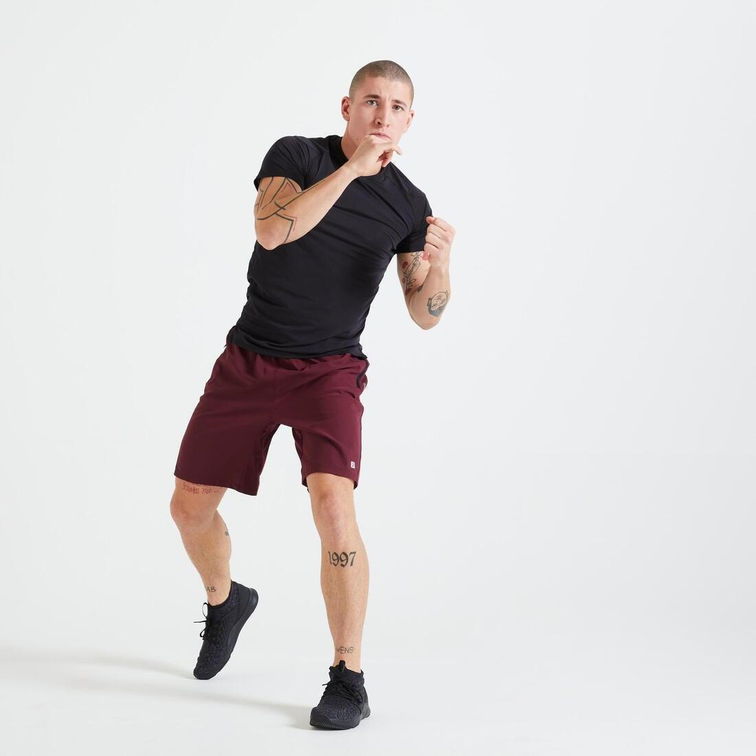 Fitness Training Shorts With Zipped Pockets - Printed, Maroon, , large image number 1