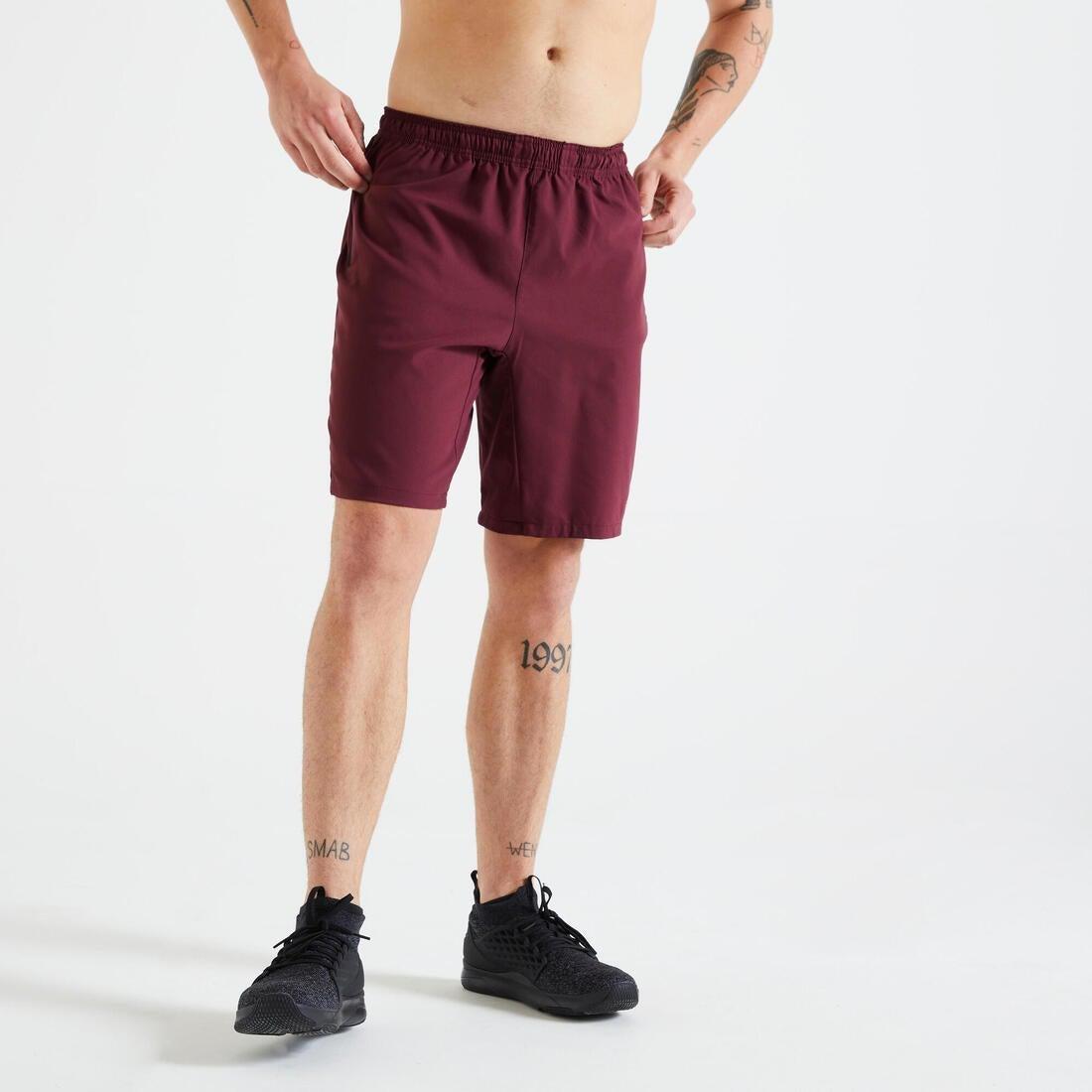 Fitness Training Shorts With Zipped Pockets - Printed, Maroon, , large image number 5