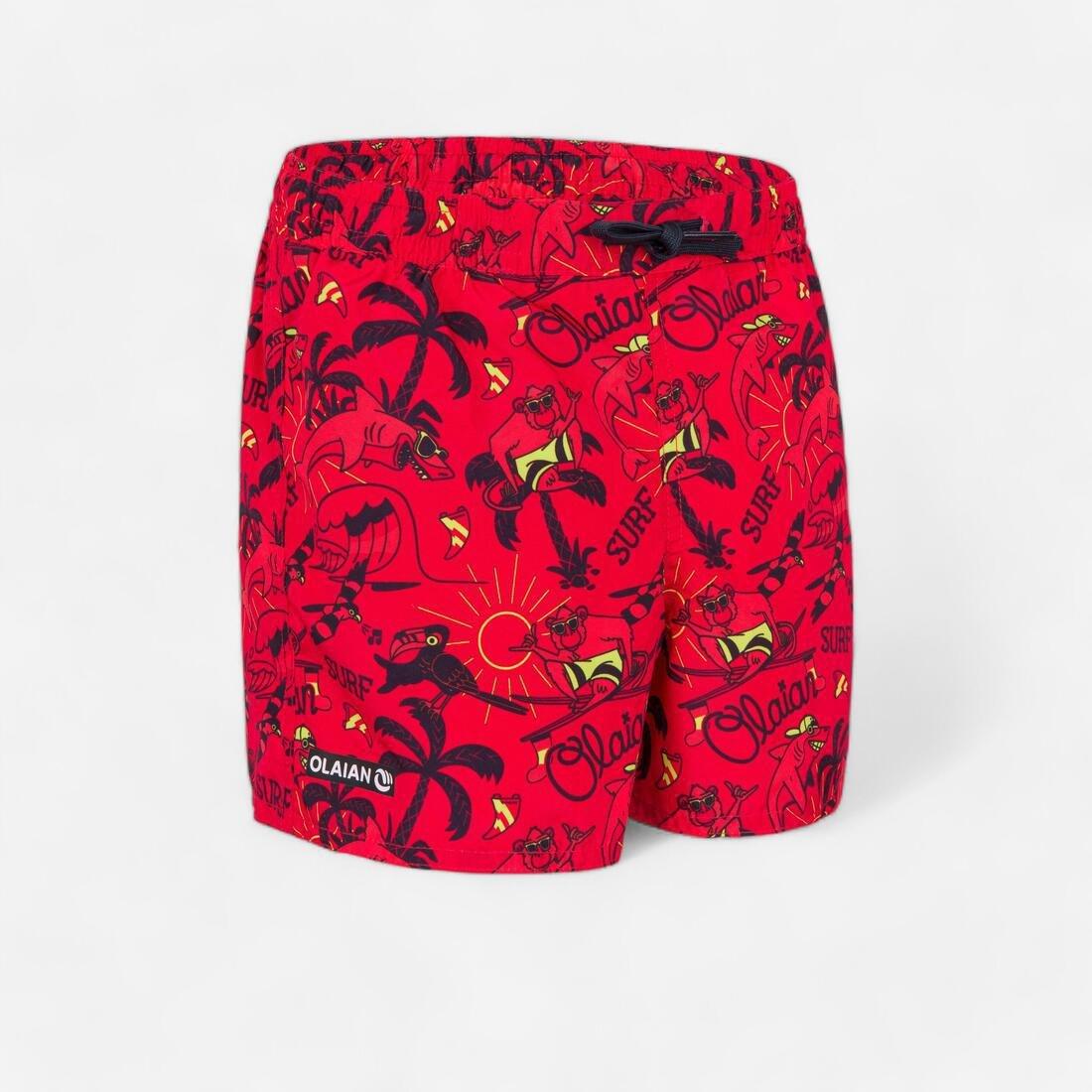 Kids Boys Swim Shorts - 100 Striped, Red, , large image number 0