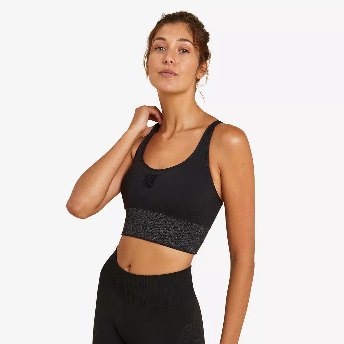BLACK Long Dynamic Yoga Sports Bra, , large