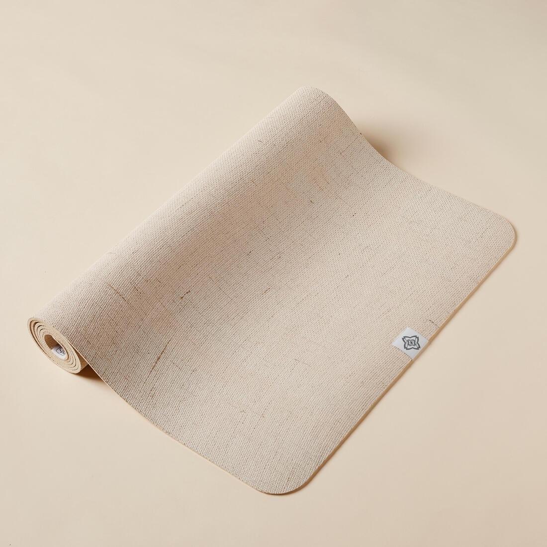 CREAM BEIGE 183 cm x 61 cm x 4 mm Jute and Natural Rubber Yoga Mat, No Color, large image number 0