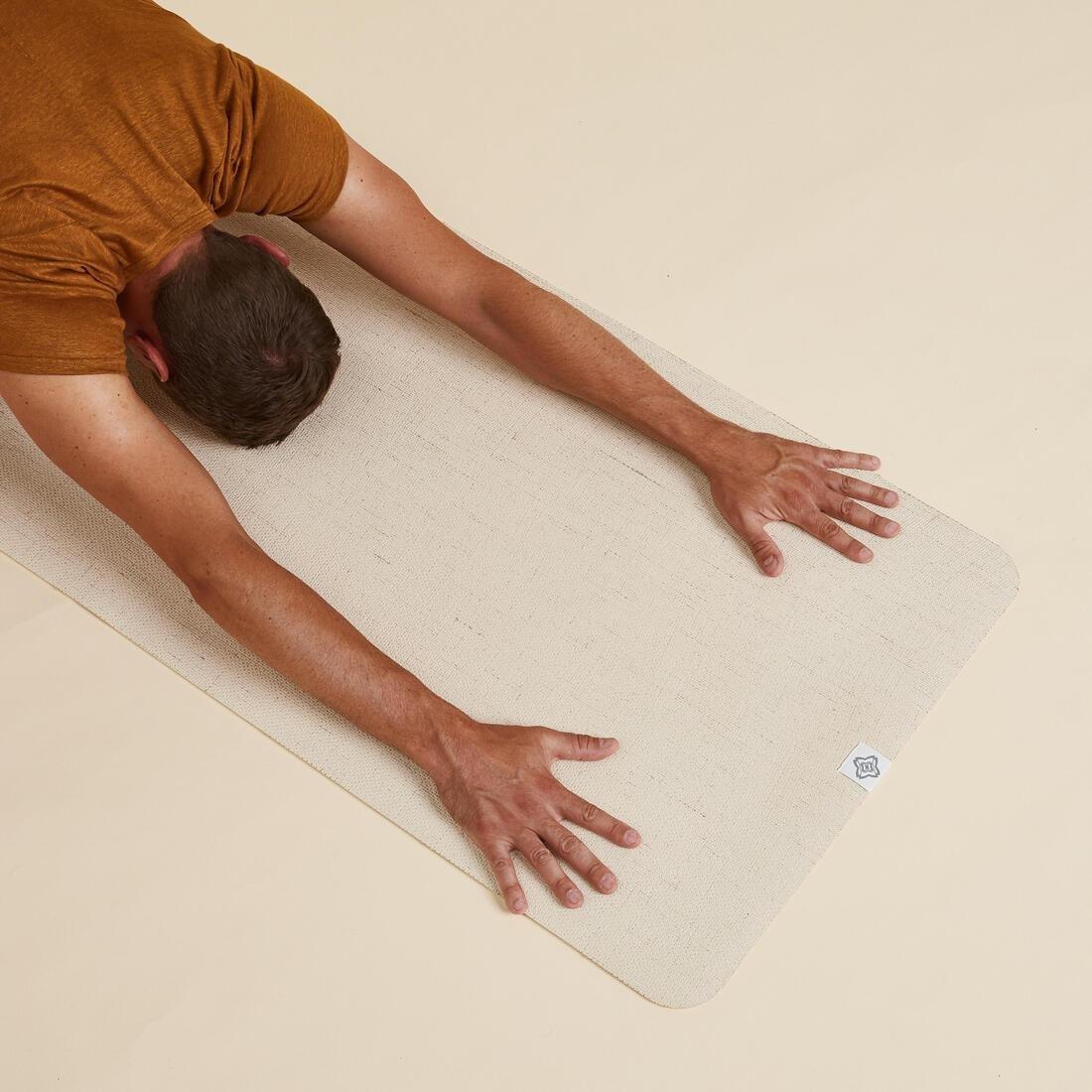 CREAM BEIGE 183 cm x 61 cm x 4 mm Jute and Natural Rubber Yoga Mat, No Color, large image number 1