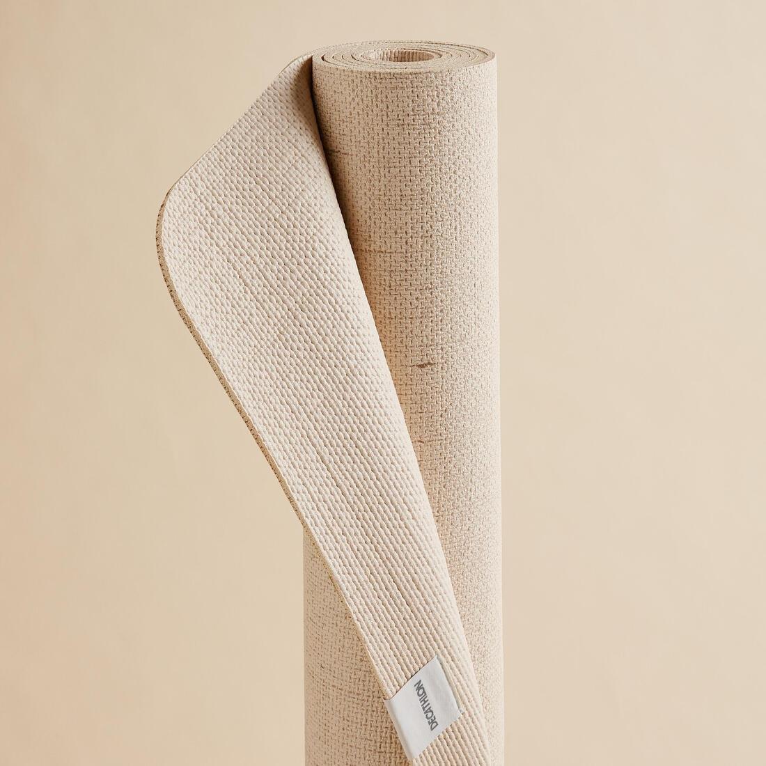 CREAM BEIGE 183 cm x 61 cm x 4 mm Jute and Natural Rubber Yoga Mat, No Color, large image number 3