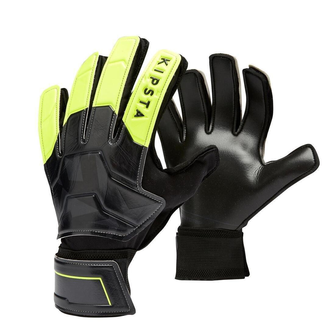 Kids' Football Goalkeeper Gloves F100 Resist, Fluo Lime, No Color, large image number 4