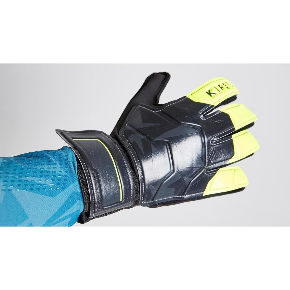 Kids' Football Goalkeeper Gloves F100 Resist, Fluo Lime, No Color, large image number 7