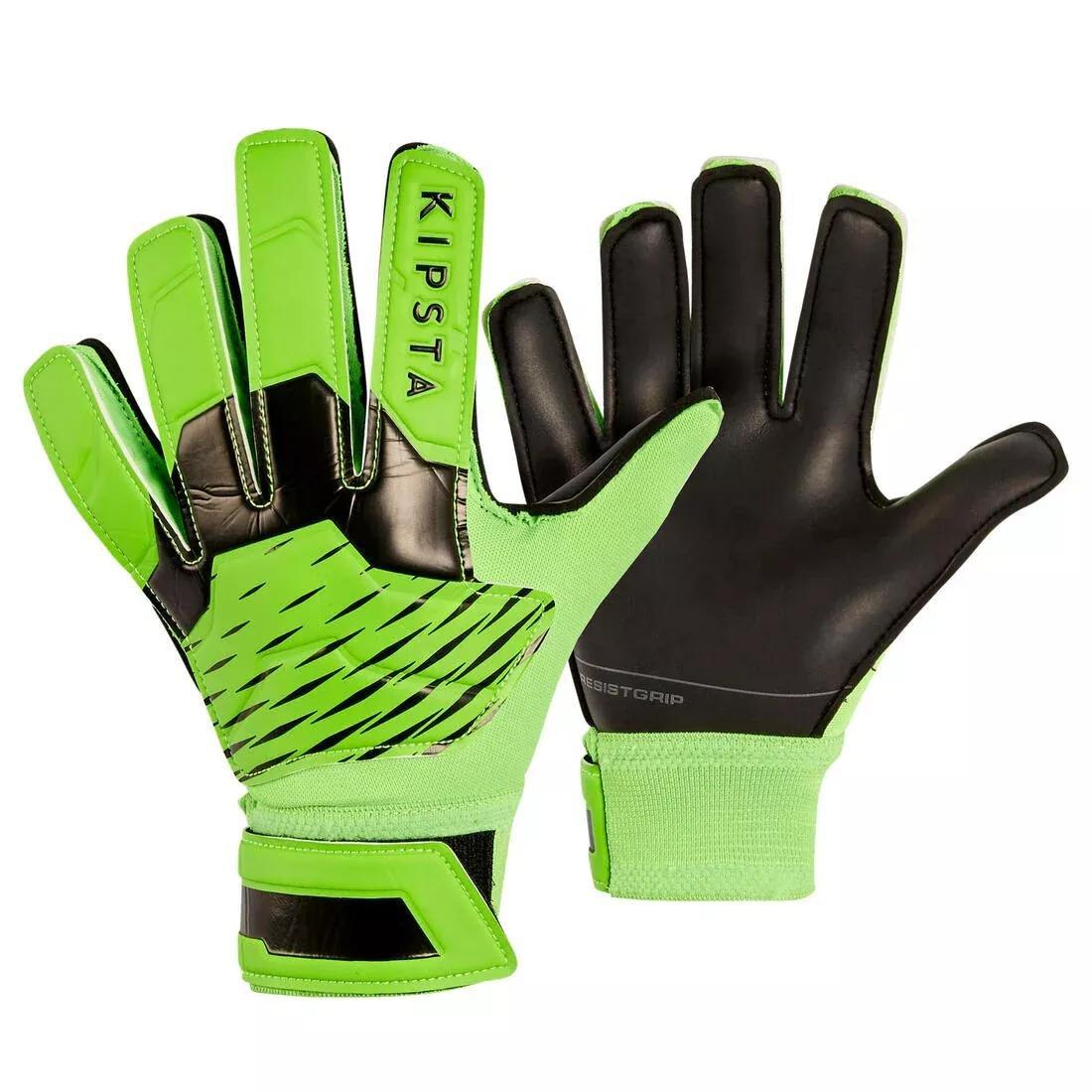 KIPSTA - Kids' Football Goalkeeper Gloves F100 Resist, Fluo Lime