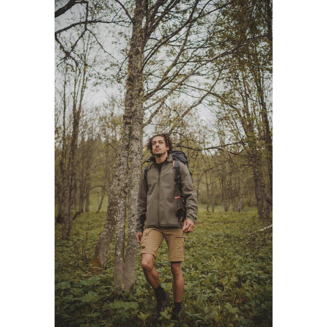 ARMY GREEN Men's windproof softshell trekking jacket MT100, 5401_000, large image number 9