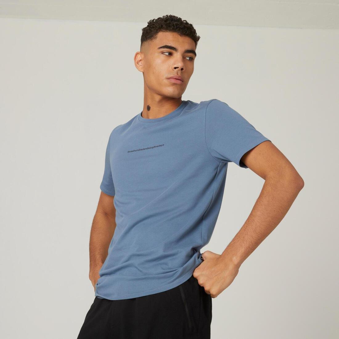 Slim-Fit Stretch Cotton Fitness T-Shirt, Asphalt Blue, No Color, large image number 2