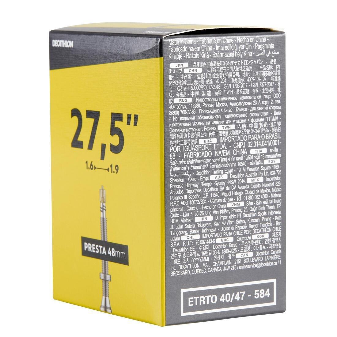 27.5 X 1.6/1.9 Gravel Inner Tube - Presta Thread, No Color, large image number 1
