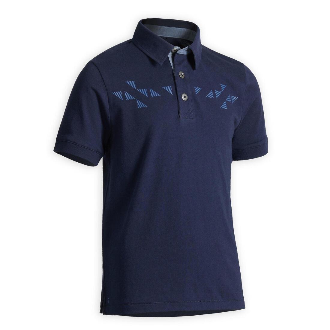 140 Boys' Horse Riding Short-Sleeved Polo Shirt, Asphalt Blue, , large image number 1