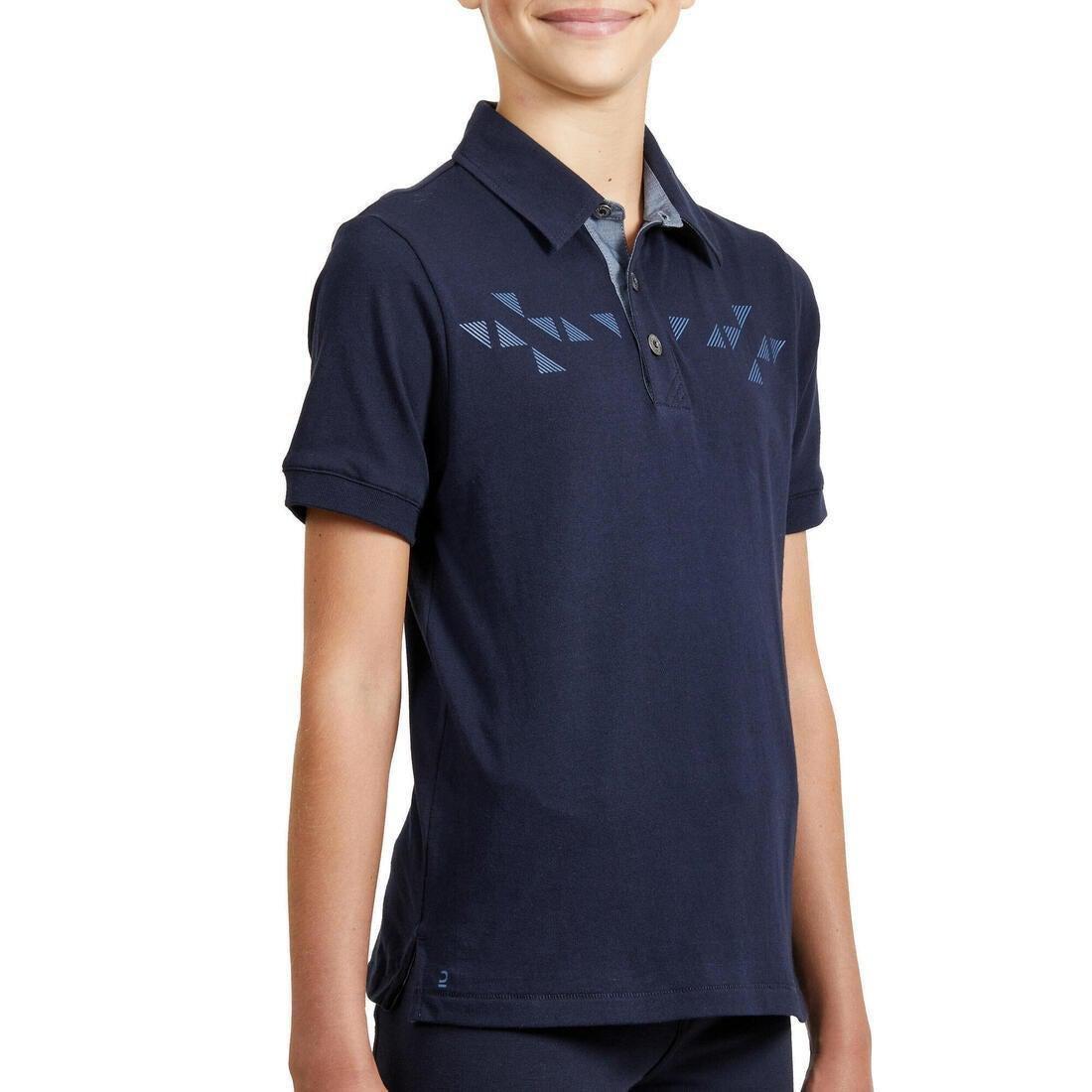 140 Boys' Horse Riding Short-Sleeved Polo Shirt, Asphalt Blue, No Color, large image number 7